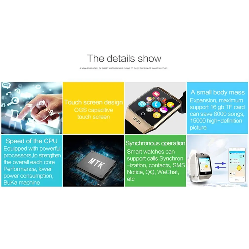 

Smartch Bluetooth Smart Watch Q18S With Camera Facebook Whats App SMS Smartwatch Support SIM TF Card For IOS Android Phone