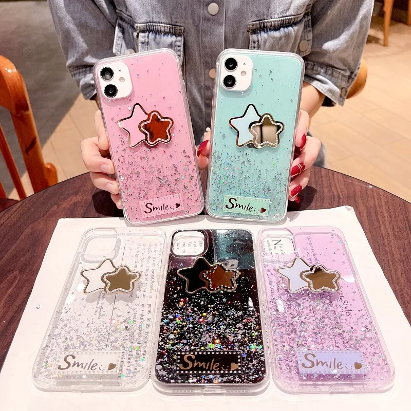 Gradient Flashing Diamond Star Phone Case For Reno 6 5 4 3 2 Ace SE Z K F Lite Pro Plus Transparent Cover images - 6