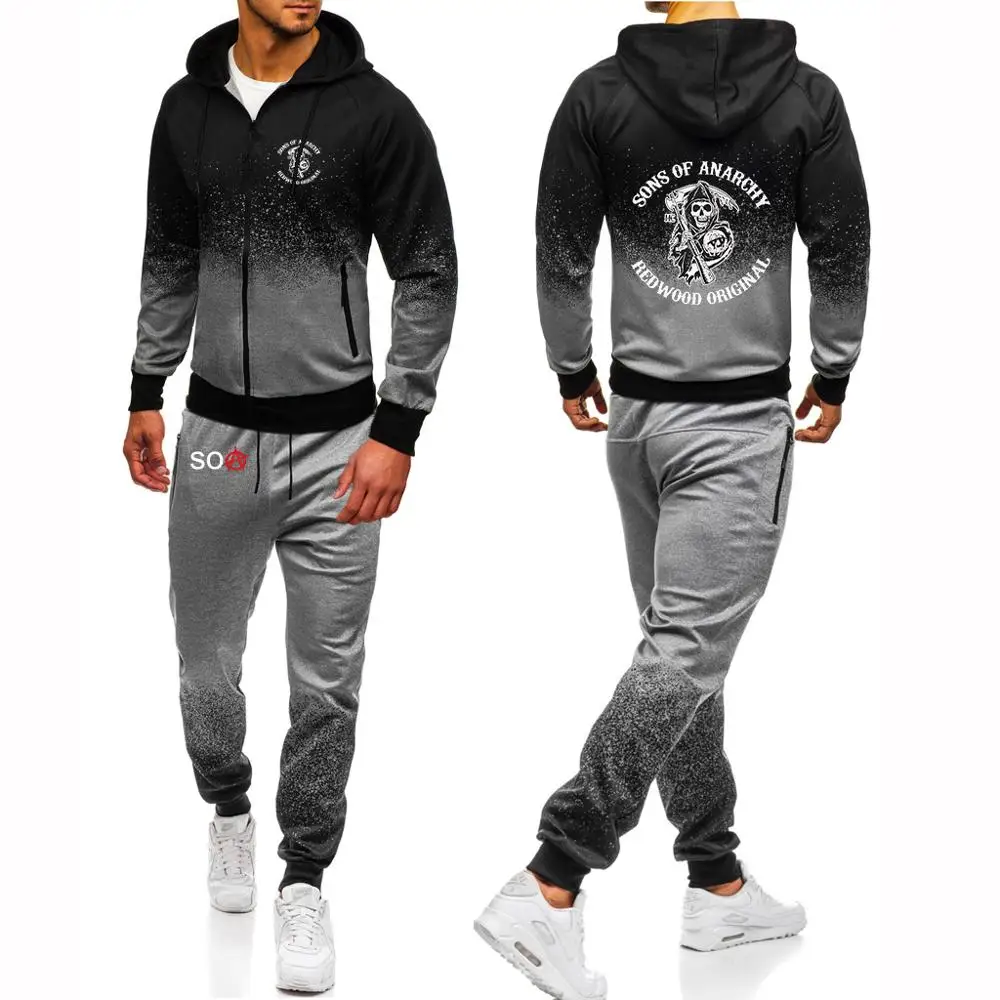 

Men's Sons Of Anarchy Print SOA SAMCRO Man's Casual Sweatpant Sets Harajuku Jackets Sport Suit Hip Hop Male Gradient Hoodie