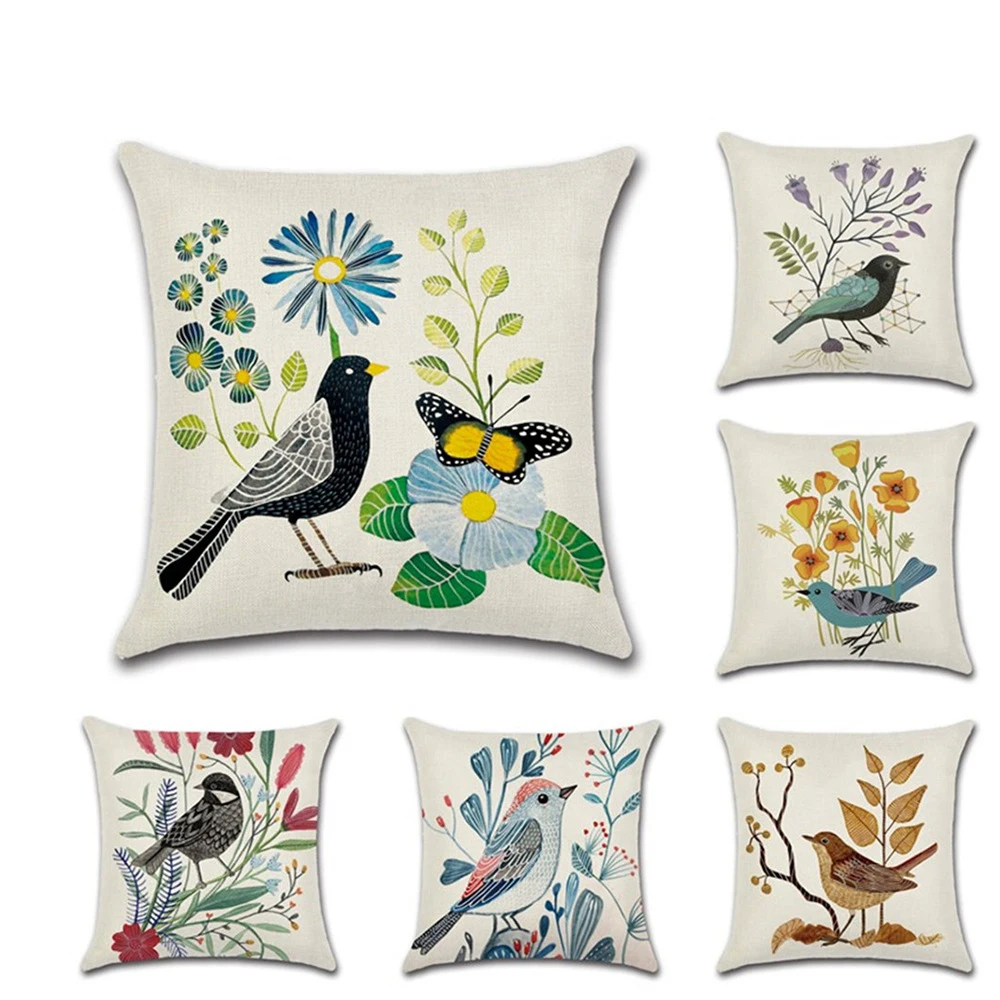 

45*45cm New Creative Flower Bird Linen Cushion Cover 45X45cm Pillow Case Home Decorative Pillows Cover for Sofa Car Cushion