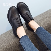eofk women brogue shoes woman flats autumn spring womens oxfords genuine leather full black flat office derby female shoes