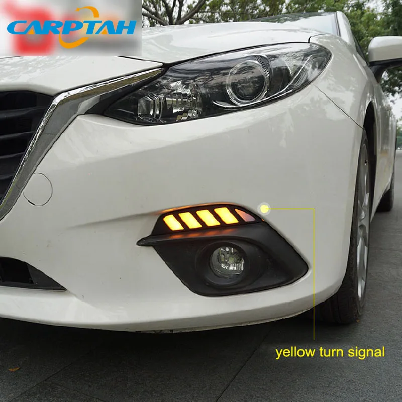 

2pcs For Mazda 3 Axela 2014 2015 2016 LED Daytime Running light with Yellow Turn Signal Light waterproof 12V Bumper Lamp LED DRL
