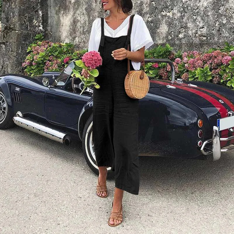 Комбинезон женский из хлопка и льна без рукавов с широкими штанинами - купить по