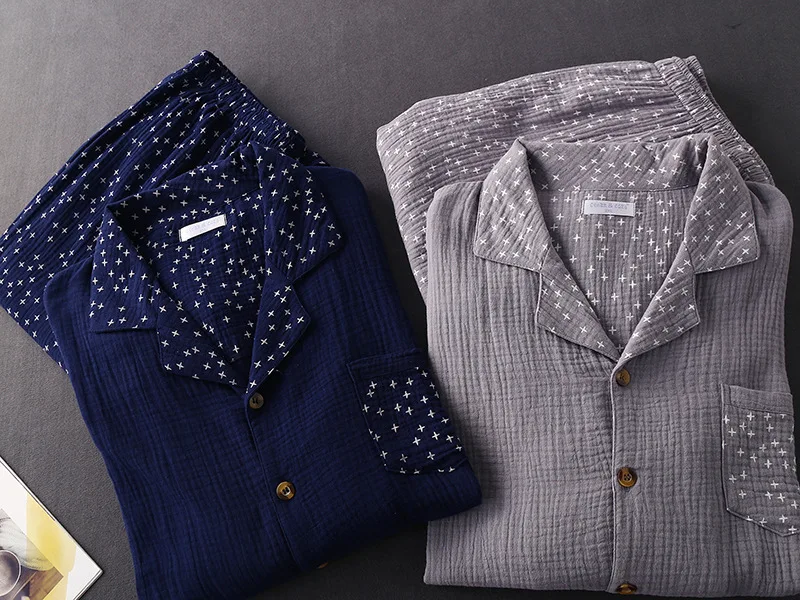 Мужская Осенняя пижама из газовой ткани брюки с длинным рукавом домашняя одежда