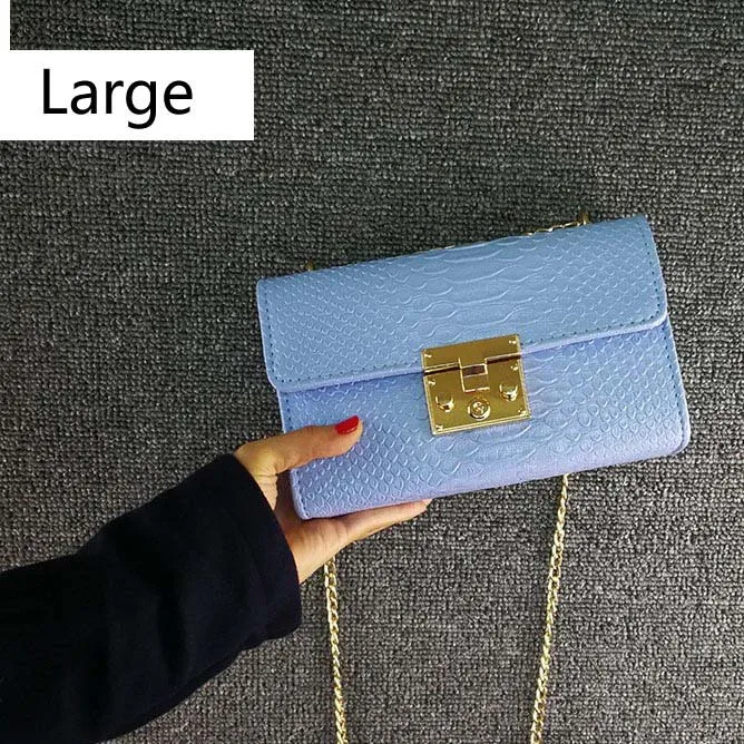 Sky blue-Large Простая Маленькая женская сумка через плечо из крокодиловой кожи с цепочкой, сумка-мессенджер на плечо, сумочка, женские сумки - Цвет: Sky blue-Large