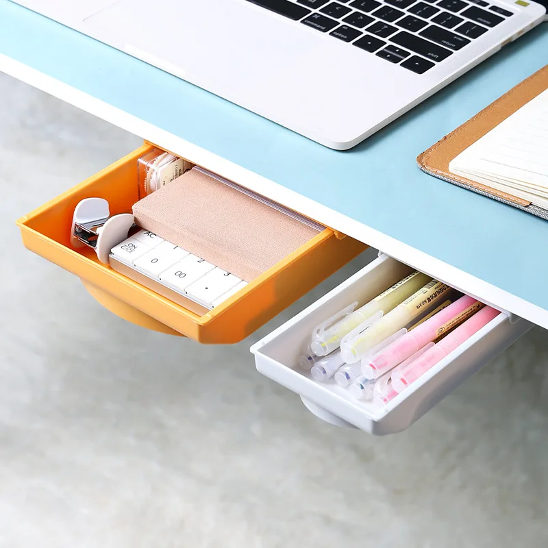 

Under Desk Storage Box Stick Drawer Type Dormitory Table Bottom Hidden Storage Office Supplies Sorting Box Organizer Drawer