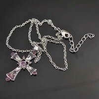 new gothic style cross necklace pink color zircon cross necklace pendant for woman