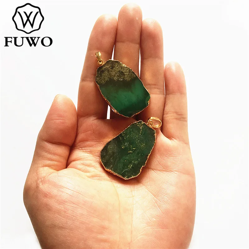 Оптовая продажа подвески FUWO в форме натурального хризопразы золотая отделка