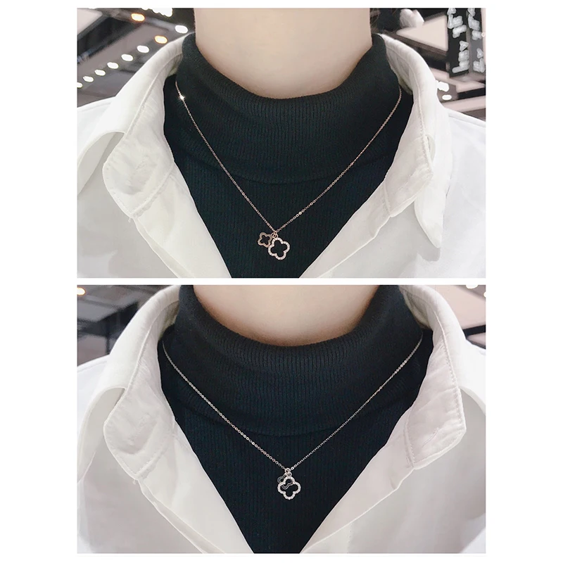 

AINUOSHI Round Cut 0.11ct Real Diamond 18K Gold Lucky Clover Pendant Necklace INS style Popular Jewelry for Women 18''