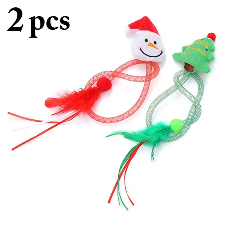 

Милая Рождественская игрушка для кошек, 2 шт./компл., интерактивное украшение из искусственных перьев, игрушки в форме кошачьей мяты, Санта, д...