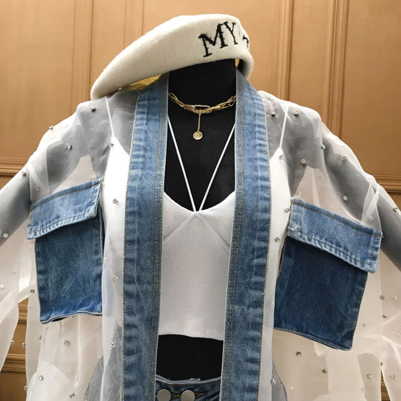 Женские джинсы с длинным рукавом QT62 летние свободные большого размера кружевной