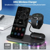 3 in 1 wireless charger stand 15w fast charging dock station for samsung galaxy watch for iphone 12 xiaomi huawei for airpods 2