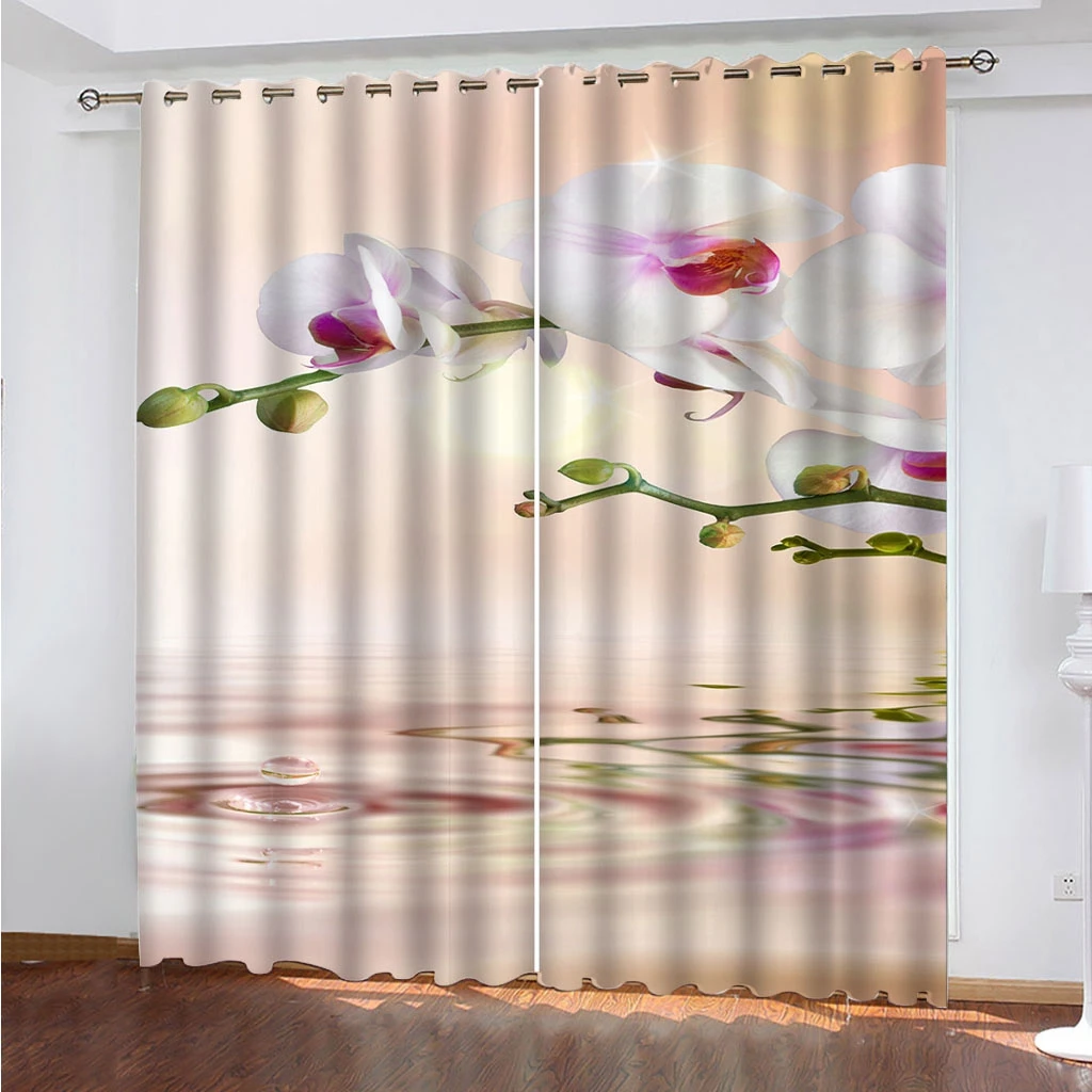 

Luxury Blackout 3D Curtain Drapes For Living Room Bedroom Office Hotel Beautiful River Surface Flower Photo Home Customized
