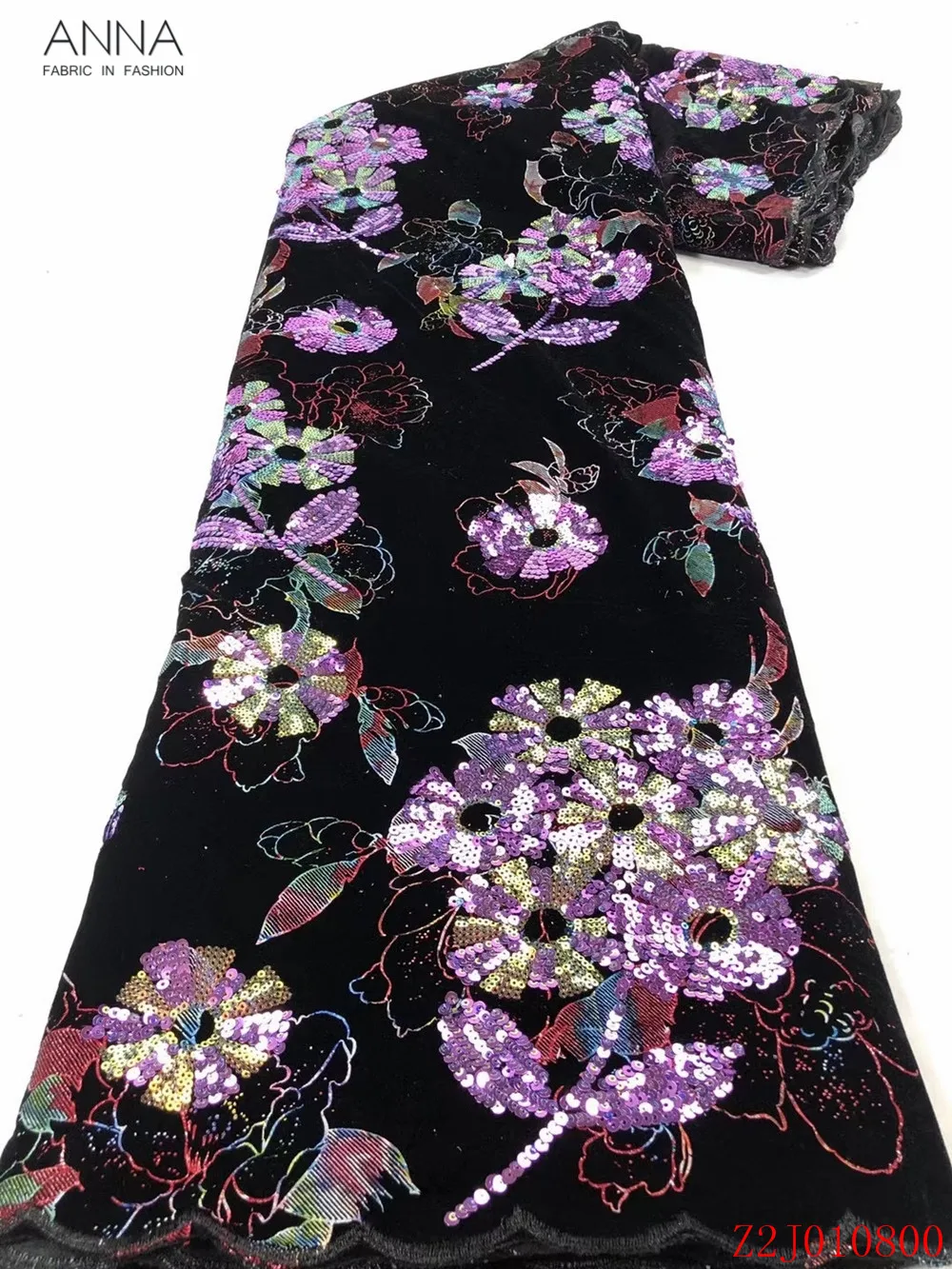

Anna fashion african black velvet lace embroidery with french sequins fabric high quality nigerian mesh lace fabrics 5 yards/pcs