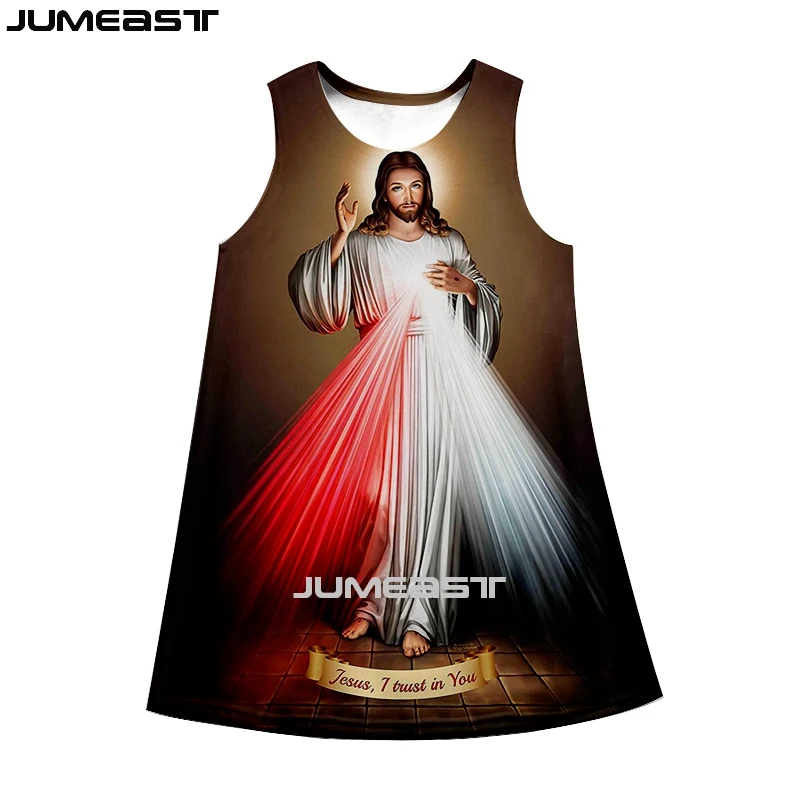 

Jumeast 3D Christian Jesus Printed Women Tank Dress Streetwear Harajuku Girl Summer Gown Fashion Sleeveless Suspender Pullover