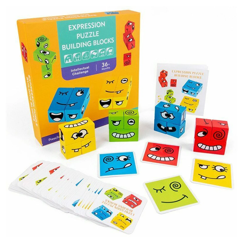 

Hot Thinking Training Children Face-Changing Puzzle Building Cubes Interaction Toy Wooden Blocks MVI-ing
