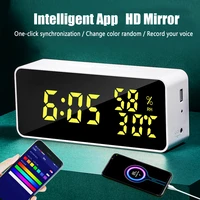hd mirror intelligent digital alarm clock led display controlled by phone office bedroom snooze with temp and humidity detect