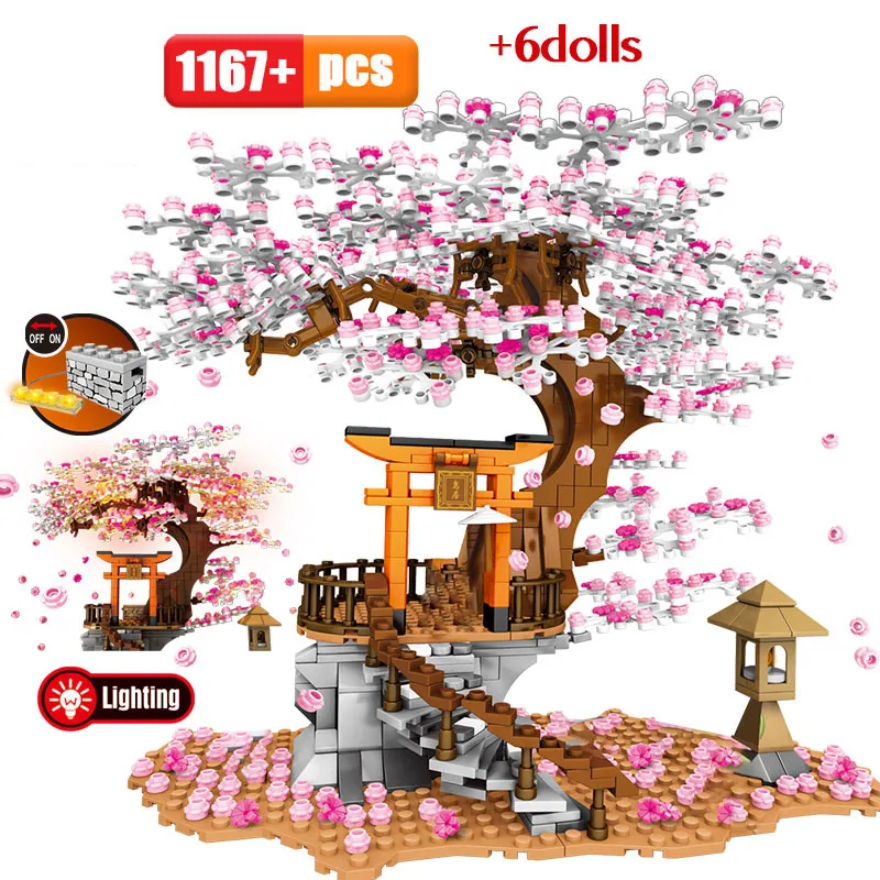 

Creator City Street View Idea Sakura Inari Shrine Bricks Friends Cherry Blossom Diy House Tree Building Blocks Toys