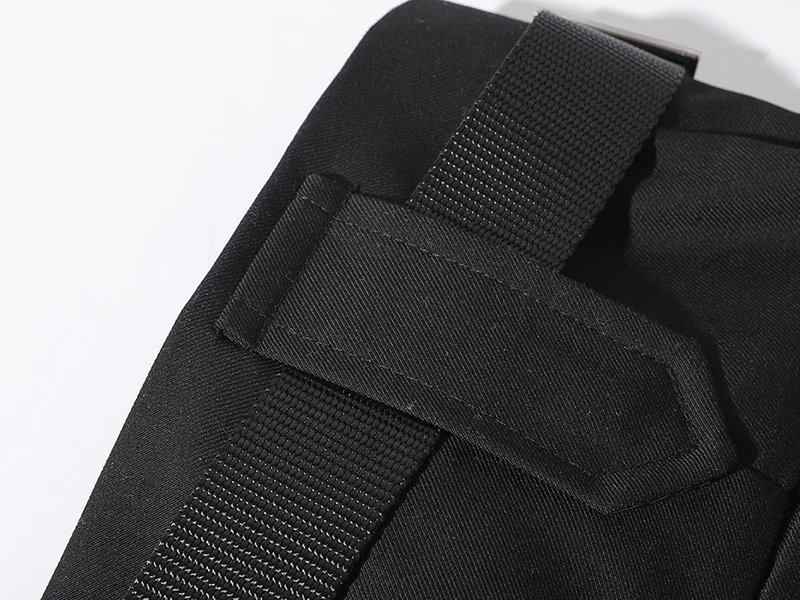

[EAM] High Waist Black Pocket Sashes Knee Length Trousers New Loose Fit Cargo Pants Women Fashion Spring Summer 2021 1DD7428