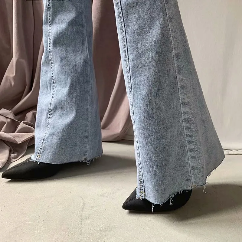 

Autumn and winter new European and American style high waist stretch horn jeans women, Slim long legs solid color jeans women