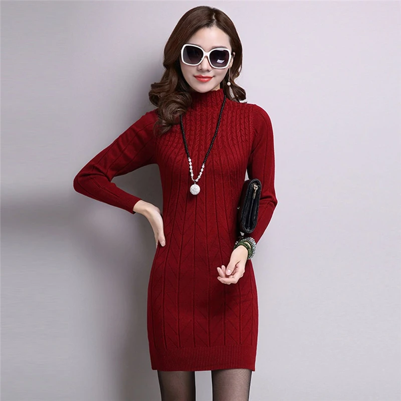 RD Long Sweater Dress Fall Winter Fashion Vintage Dresses Single-breasted Dress Mujer Autumn Vestido Ladies 807 - Цвет: RD