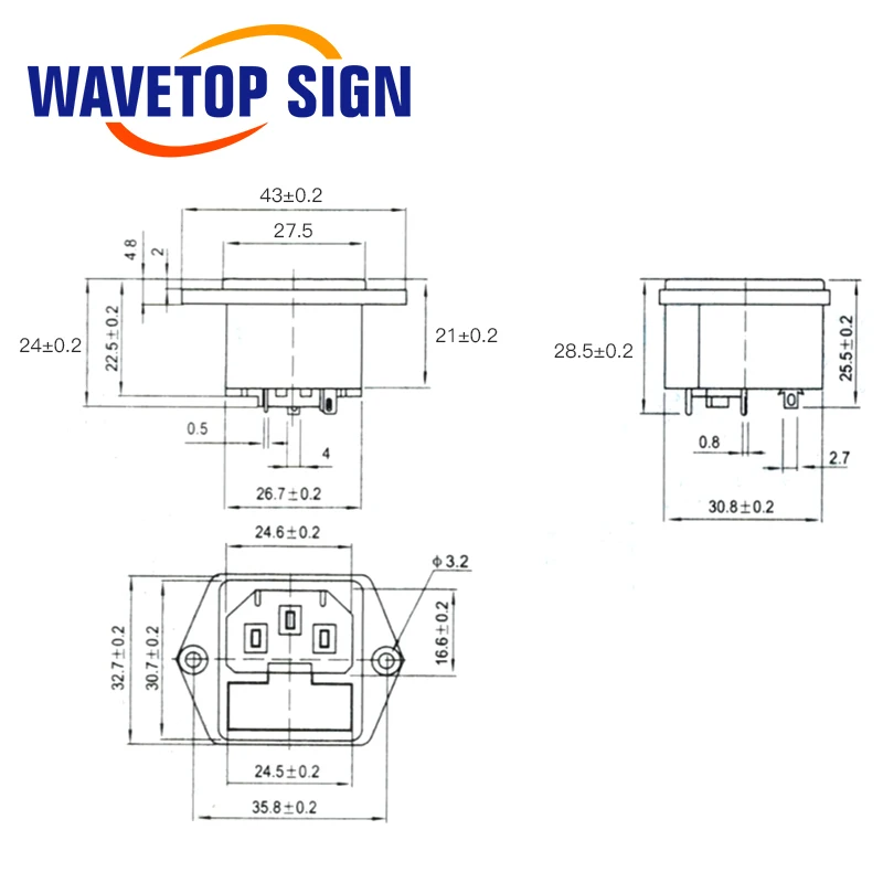 WaveTopSign 4 шт./лот AC 03 3 контакта разъем питания переменного тока 10A 250 В штекер для Co2