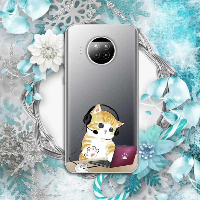 

Cartoon art cat cute painting Phone Case Transparent for Xiaomi Redmi note 10 t 8 9 pro lite 11