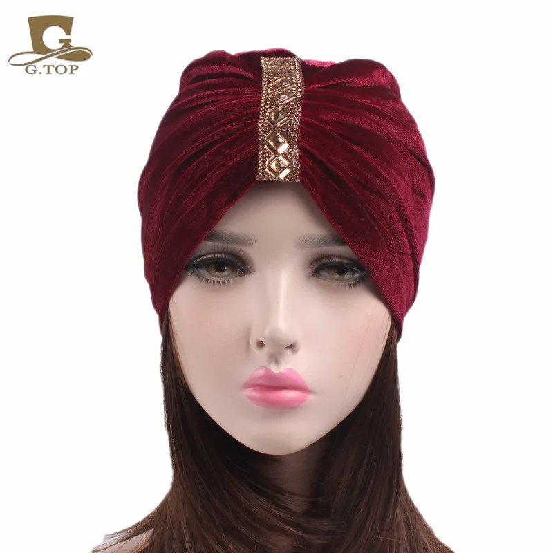 

Winter Warm Velvet Diamond Turban Day Night Sleep Cap for Women Chemo Hair Loss Head Wear Hat Headwrap Hair Accessories
