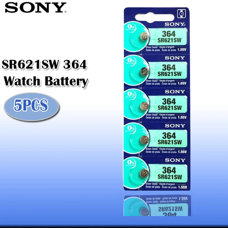 5 шт./лот Sony 364 100% оригинальный 1 55 в серебряный оксид часовая батарея SR621SW V364 SR60 SR621