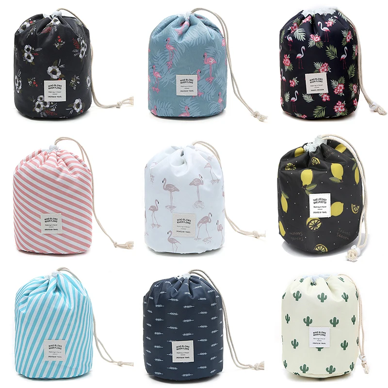 Женская косметичка цветная цилиндрическая на шнурке водонепроницаемая для