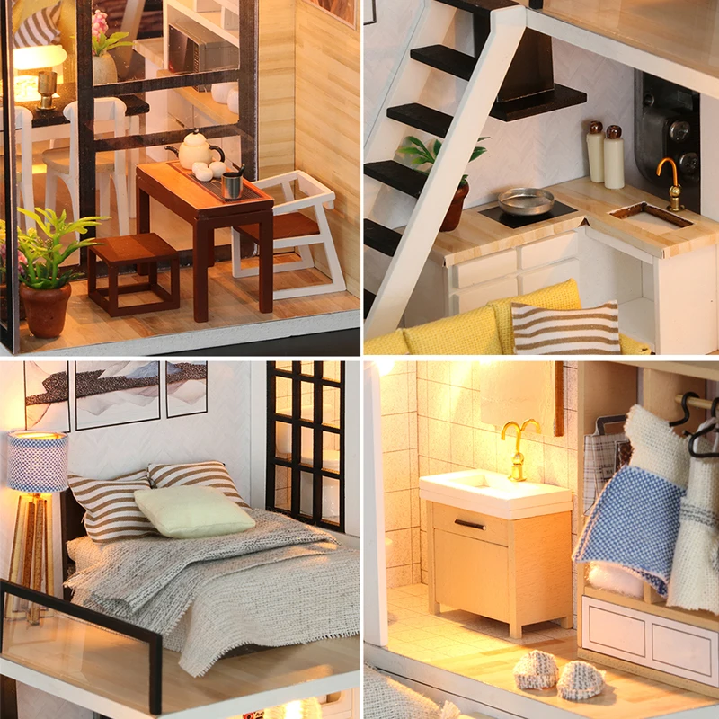 Roombox Кукольный дом деревянный миниатюрный DIY кукольный домик мебель набор собрать С Пылезащитным покрытием Куклы Домашние игрушки для детей Подарки