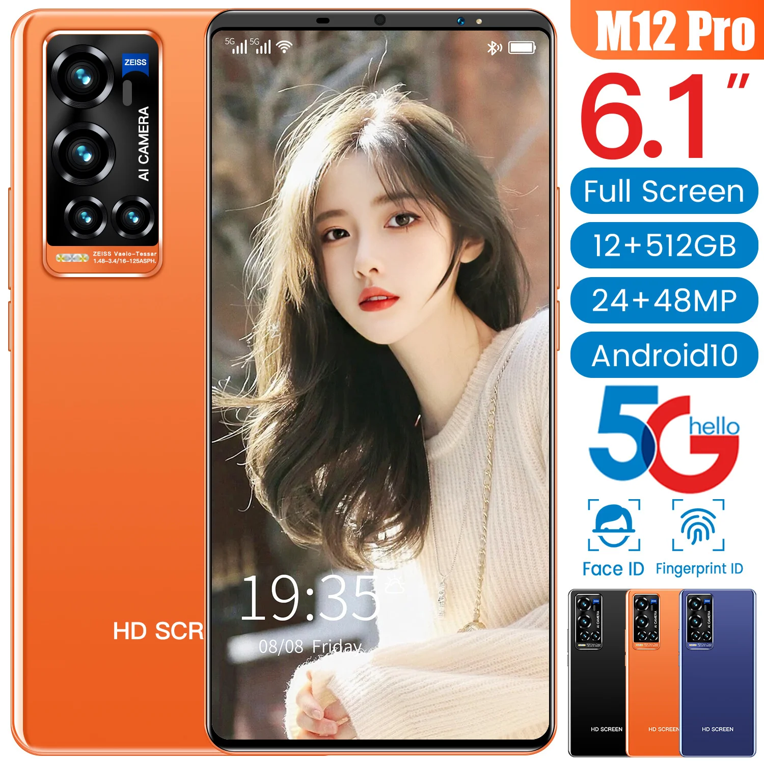 

X70P Android Phone 5G 8+128G Ultrathin High capacity Celular 24MP+48MP HD1440x3040 Full Screen Realme Cheap Featured Face unlock