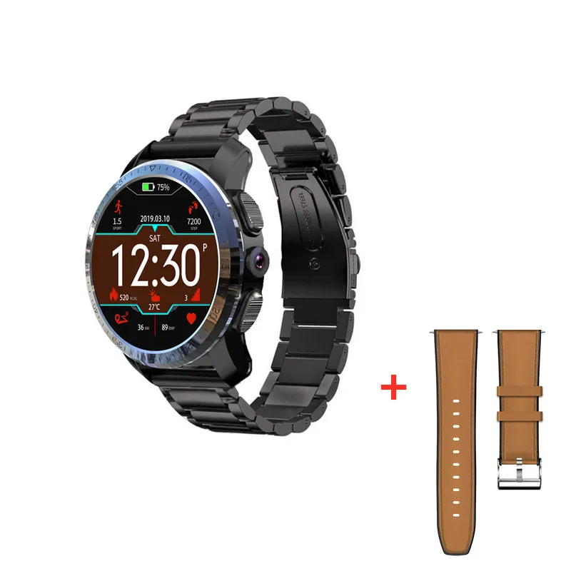 add brown leather KC09 Смарт-часы для мужчин Android 7.1.1 3 ГБ 32 ГБ 800 мАч батарея камера 4G двойная система спортивные Смарт-часы телефон водонепроницаемый mp3 плеер - Цвет: add brown leather