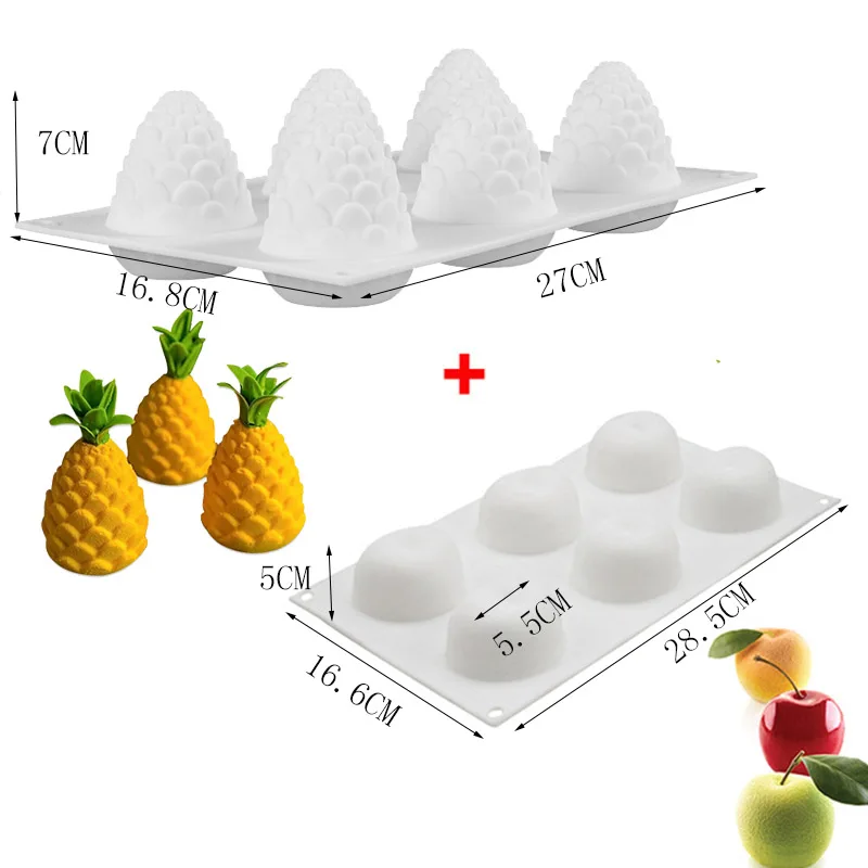 Apple and Pineapple 3D силиконовая форма для торта в форме фруктов, форма для мусса, десерта, форма для яблока, лимона, груши, печенья, шоколада, формы для выпечки, сделай сам, противень для выпечки - Цвет: Apple and Pineapple
