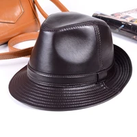 new womens mens 100 real leather sheep skin top hat gentleman cap fedora hatscaps