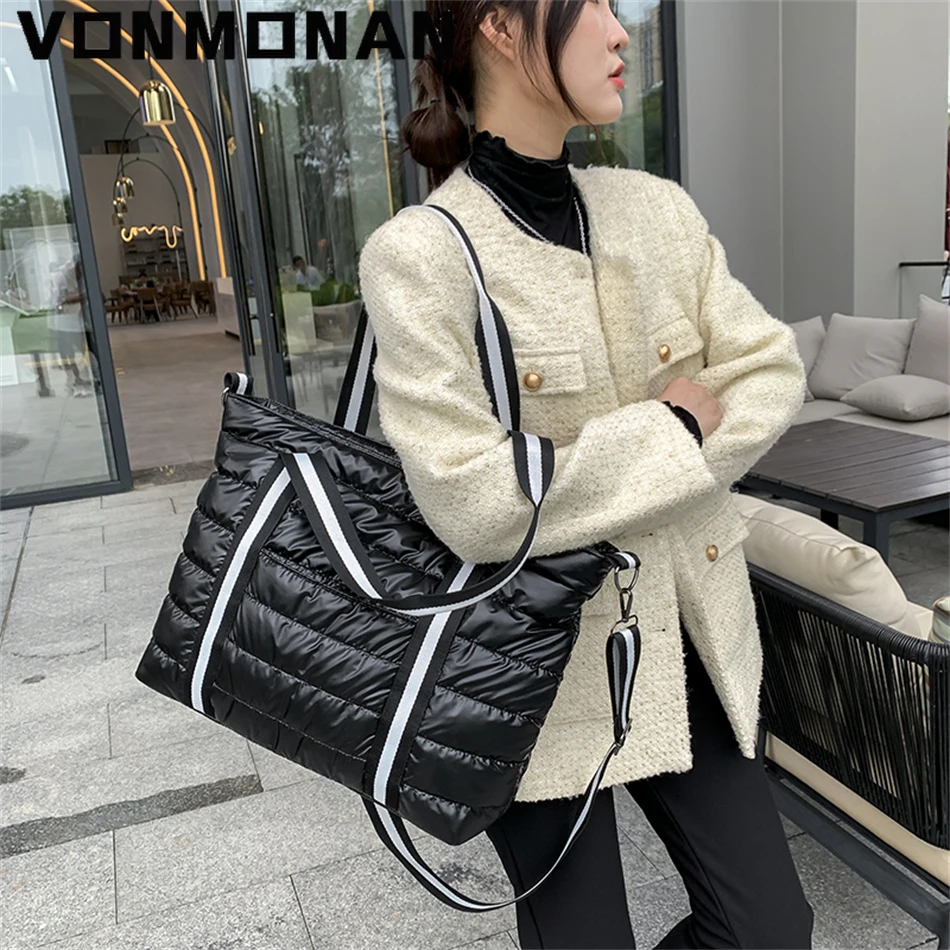 

New Quilted Tote Bag Padded with Down Cotton Women Shoulder Bag 2021 Winter Trend Padding Handbag Purses Shopper Tote Bag