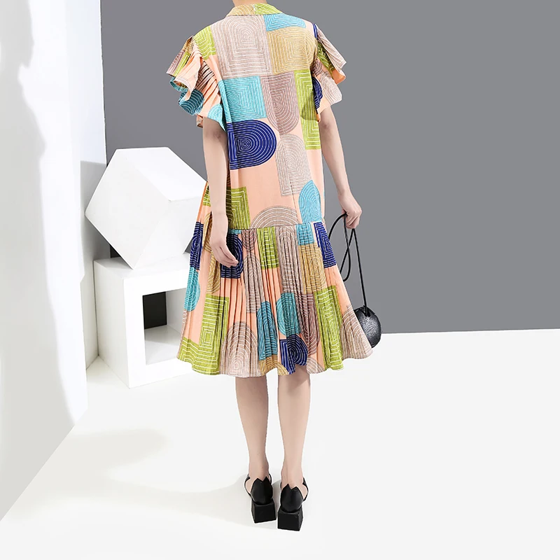 Корейский стиль женская летняя одежда с коротким рукавом плиссированное платье