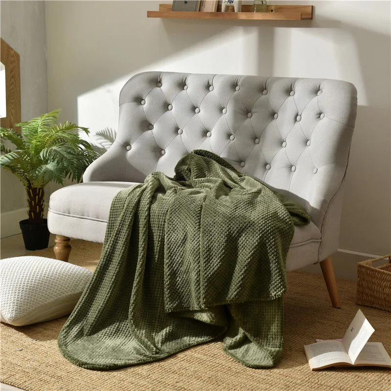 

Warm Mink Flannel Bed Simple Pink Plaid Winter Soft Blanket Blue Coral Fleece Sofa Cover Bed Cover