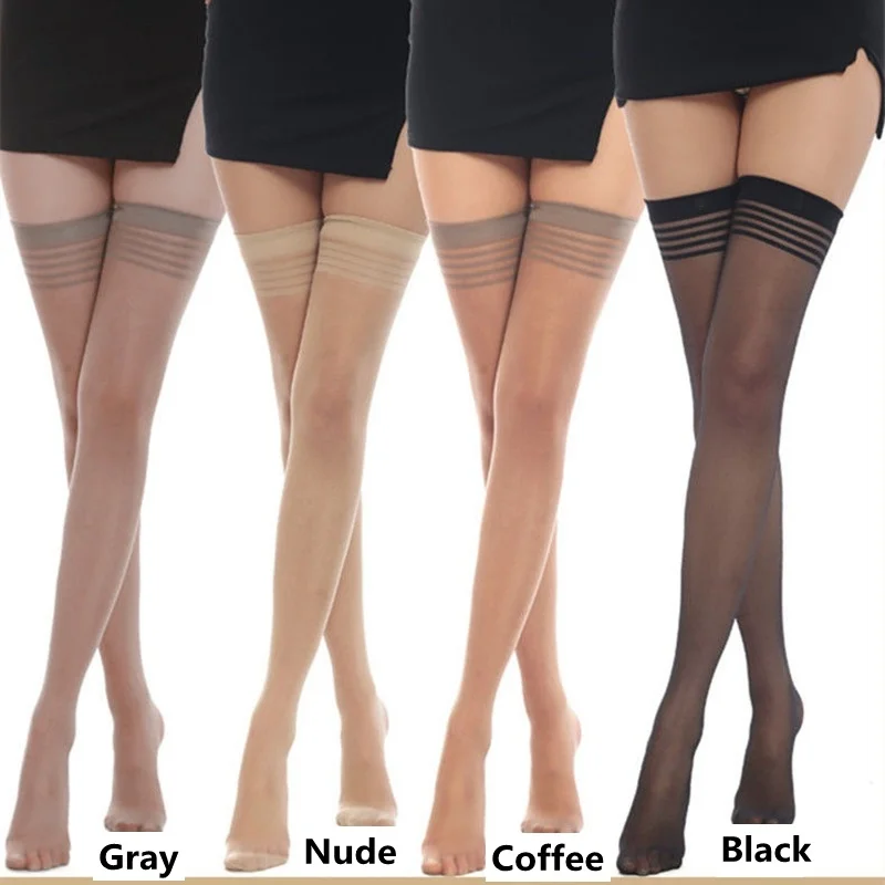 Medias por encima de la rodilla para mujer, medias largas antideslizantes hasta el muslo, sexys, transparentes, a rayas, 3 pares
