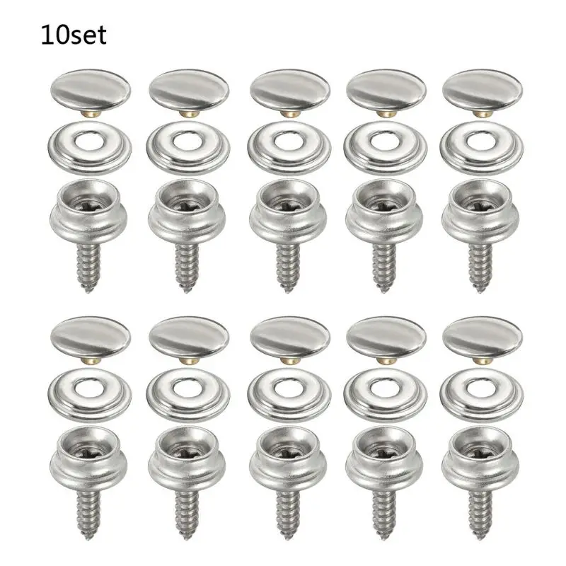 

10 Sets Stainless Steel Tapping Snap Fastener Kit Tent Marine Yacht Boat Canvas Cover Tools Sockets Buttons Car Canopy T3EF