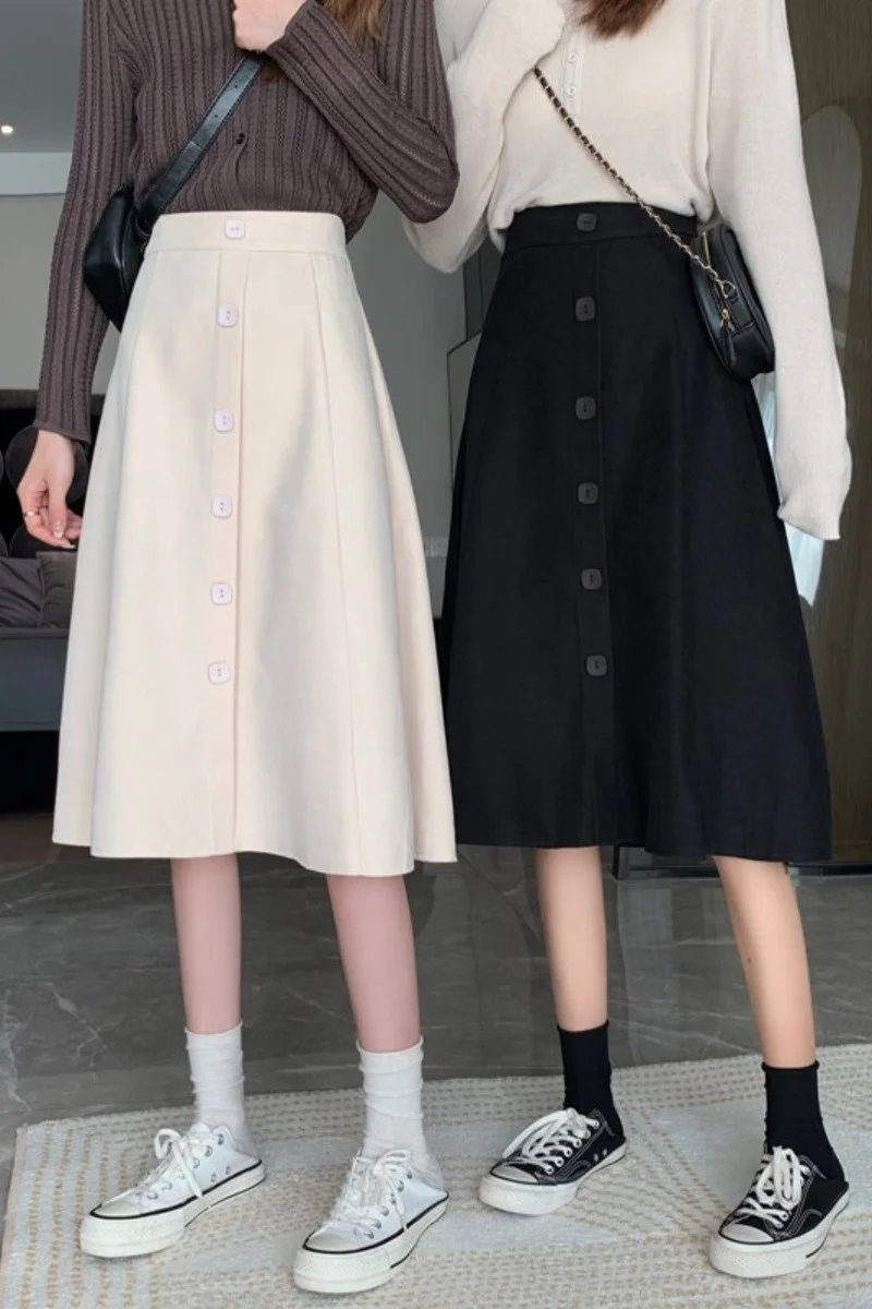 Новинка весна-осень 2021 универсальная тонкая юбка средней длины на пуговицах