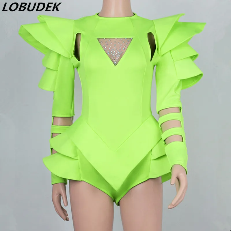 2 цвета Открытое боди костюм для леди певицы сценический Блестящие кристаллы