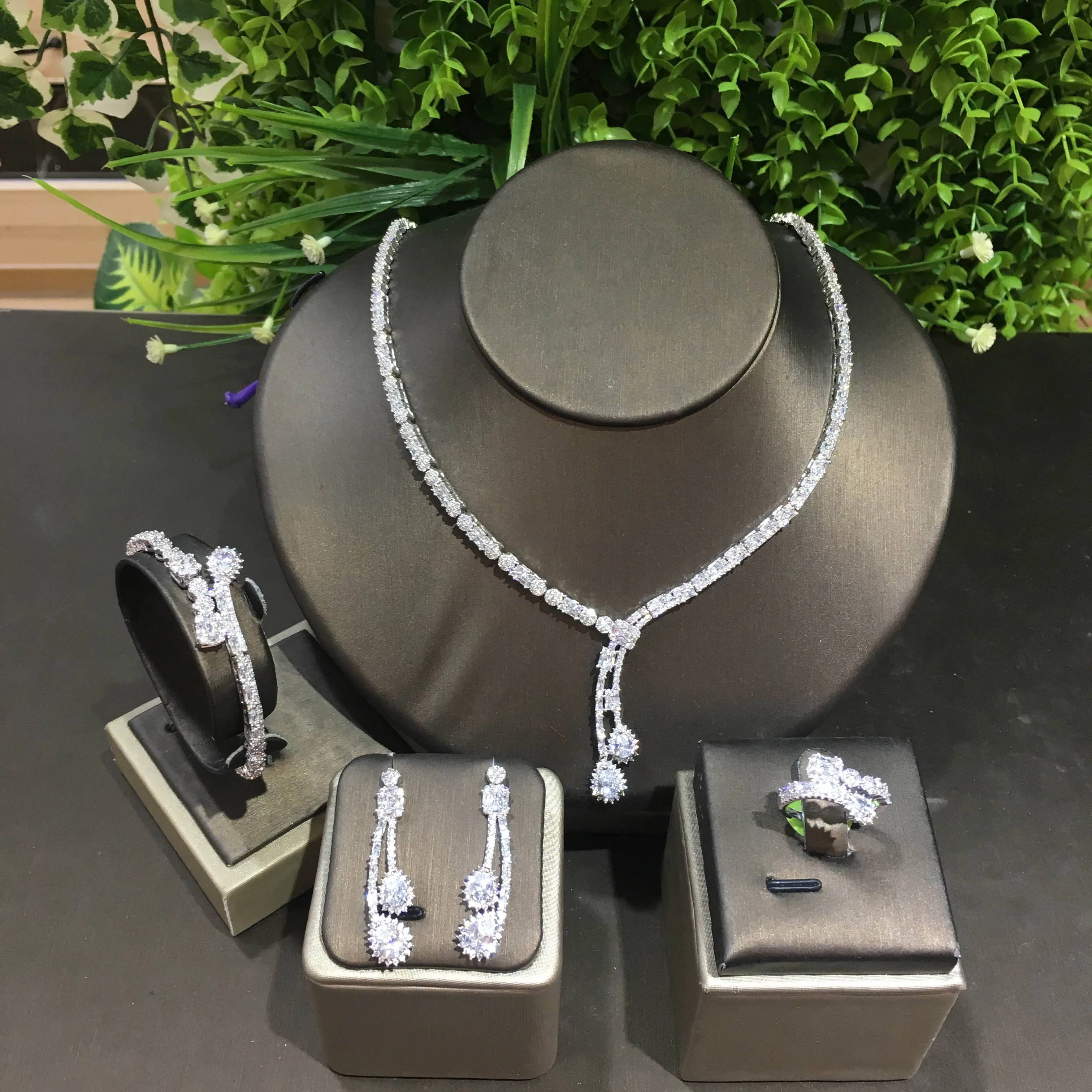

TIRIM Dubai Luxury Elegant Bridal Necklace Set for Women Cubic Zirconia Wedding Jewelry Sets For Brides Accessories jewelri