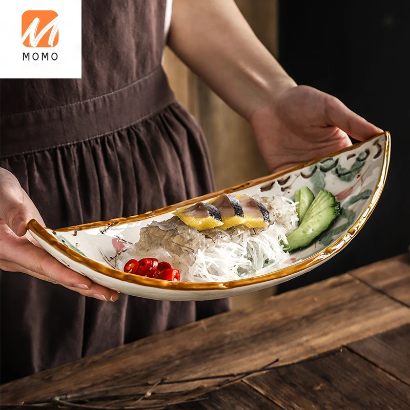 

Japanese-Style Ceramic Bottle Sashimi Plate Cold Dish Snack Plate Household Snack Plate Special-Shaped Plate Household Dish