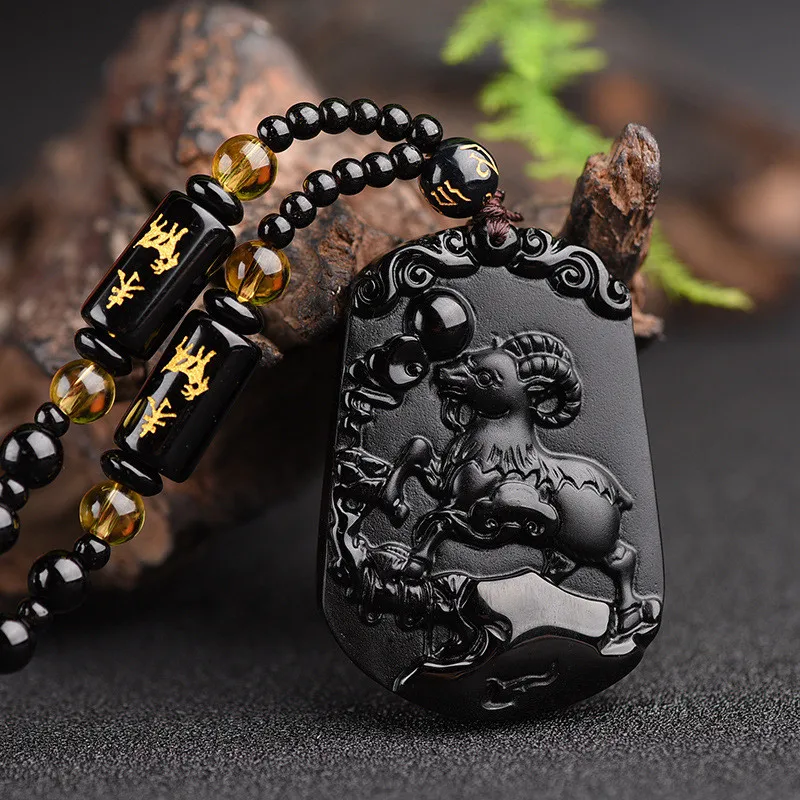 Ожерелье Будда из черного обсидиана резной амулет Будды на удачу подвеска