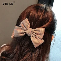 new women elegant stripe bows hairpins hair clips girls sweet double layer fabric hair ornament barrette fashion hair accessorie