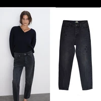 plus size vintage high waist straight jeans pant for women streetwear loose female denim jeans buttons zipper ladies trouser