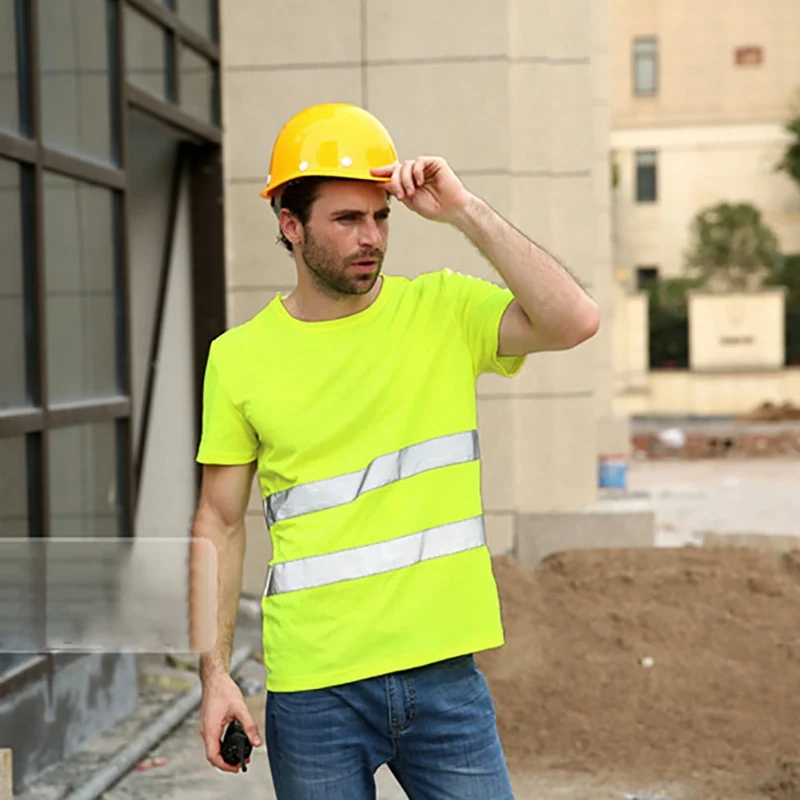 Odblaskowa koszulka bezpieczeństwa mężczyźni lato wysoka widoczność koszulka bezpieczeństwa z krótkim rękawem topy bezpieczne wyposażenie na budowie męska koszulka