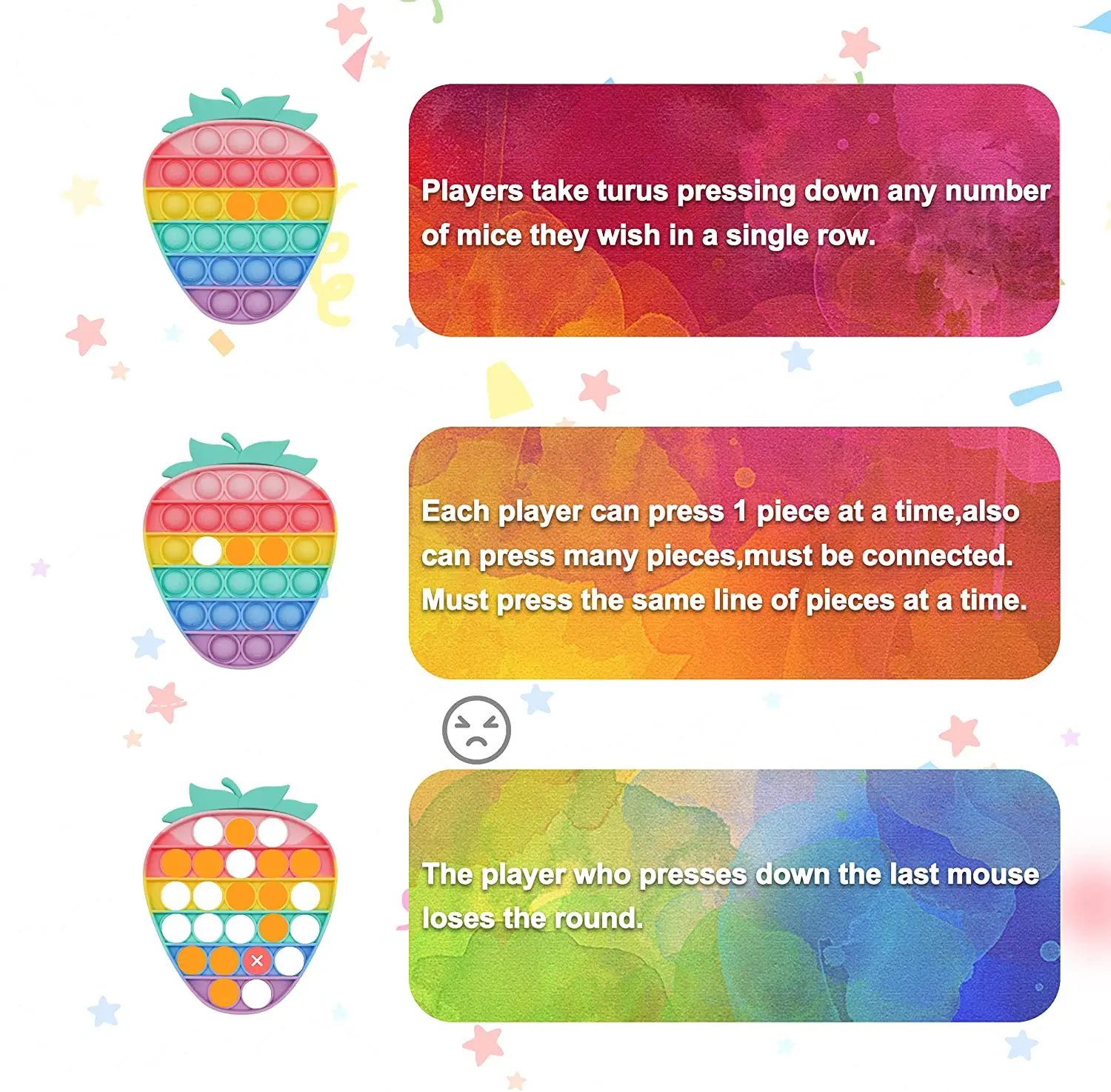 

2 PCS Push Pop Fidget Toy Pack Pop Toy Durable Silicone Bubble Squishy Toys for Kids and Adults - 2 Pack Strawberry + Ice Cream