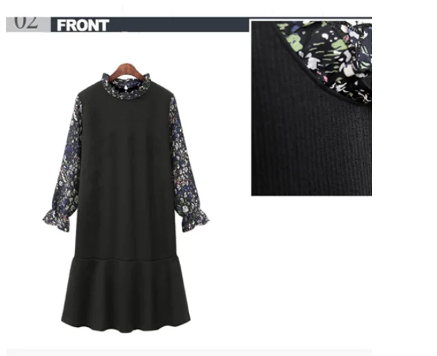 Женское осенне-зимнее шифоновое платье с длинным рукавом и принтом в европейском